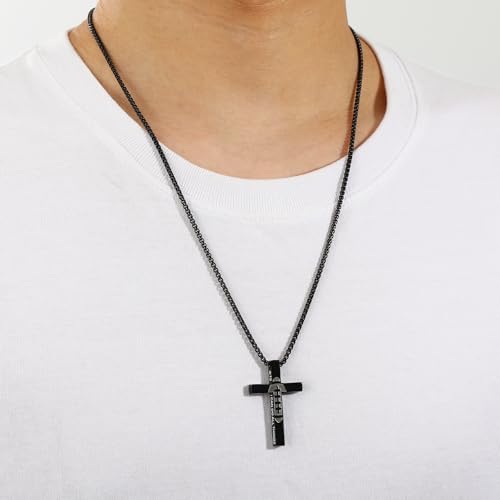 Football Game Day Cross Necklace For Boys Men Cross With Bible Verse Stainless Steel Pendant Chain Football Gear Stuff Christian Religious Christmas Sports Jewelry Gifts For Son Teens Team