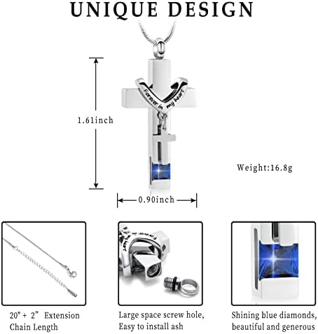 Forever In My Heart 诞生石个性化双十字架骨吊坠火葬首饰 适用于灰烬十字架灰烬纪念品