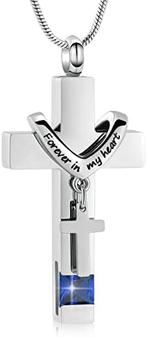 Forever in My Heart Birthstone Personalized Double Cross Urn Pendant Cremation Jewelry for Ashes Cross Ashes Keepsake