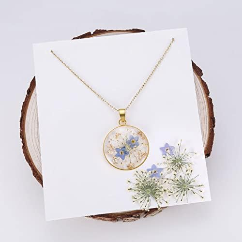 Forget-Me-Not And Queen Anne's Lace Pressed Wildflower Necklace Birth Month Real Flower Necklace Gold/Silver Pressed Flower Jewelry Personalized Handmade Jewelry