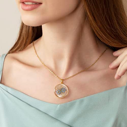 Forget-Me-Not And Queen Anne's Lace Pressed Wildflower Necklace Birth Month Real Flower Necklace Gold/Silver Pressed Flower Jewelry Personalized Handmade Jewelry