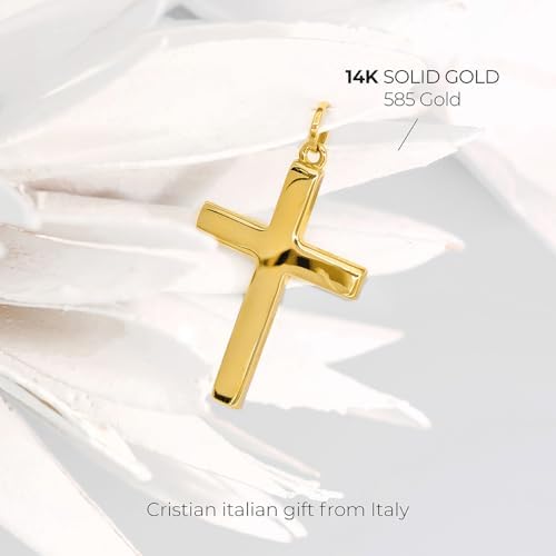 Forme Di Lucchetta - High Polished 14k Gold Italian Christian Catholic Cross Pendant Charm For Necklaces Suitable For Daily Wear