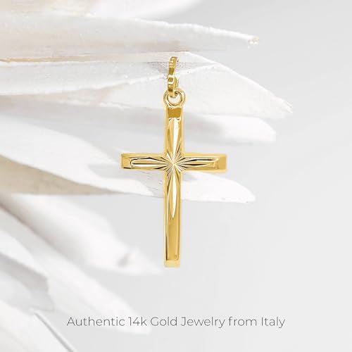 Forme Di Lucchetta - Small 14k Yellow Gold Christian Catholic Cross Pendant Charm From Italy