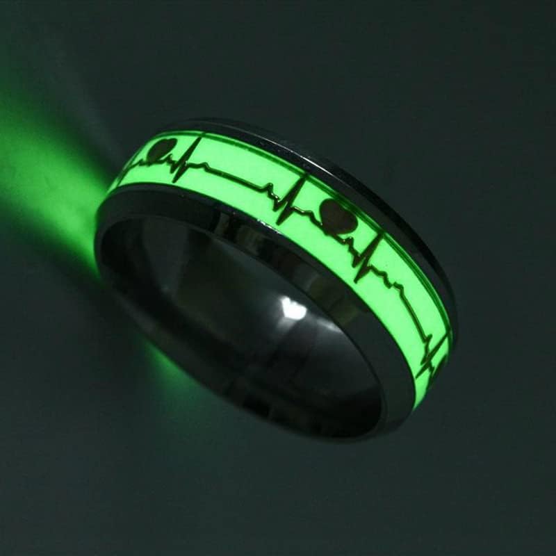 FORUBUS Luminous Ring Heartbeat Pattern Rings Glow In The Dark Creative Rings For Couple Valentine's Day Party Night Memorial Jewelry