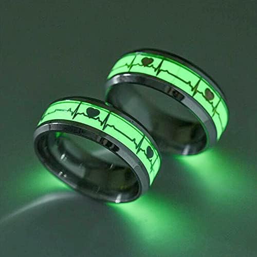 FORUBUS Luminous Ring Heartbeat Pattern Rings Glow In The Dark Creative Rings For Couple Valentine's Day Party Night Memorial Jewelry