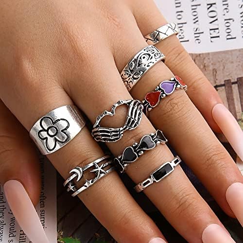 FORUBUS Punk Skull Hand Ring Gothic Love Heart Gesture Skeleton Hand Ring For Rock Biker Halloween Trick Costume Jewelry