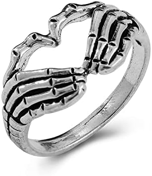 FORUBUS Punk Skull Hand Ring Gothic Love Heart Gesture Skeleton Hand Ring for Rock Biker Halloween Trick Costume Jewelry