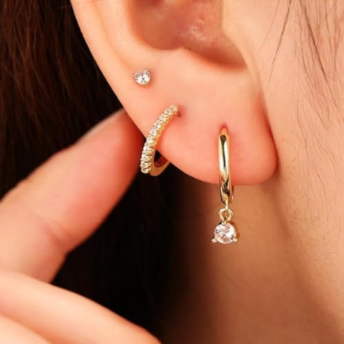 Freekiss 3 Pairs Gold Hoop Earrings Set: Dainty Stud Earrings Trendy Small 14K Gold Plated Hypoallergenic Dangle Cartilage Huggie Hoop Earrings For Women Gold Jewelry For Women Gifts