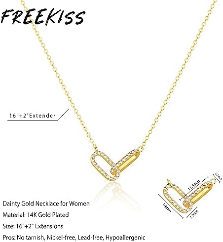 Freekiss Gold Pendant Necklace For Women Dainty Diamond Necklaces For Women Simple 14K Gold Plated Paperclip Choker Necklaces Cute Minimalist Open Oval Necklaces Gold Jewelry For Women Gifts