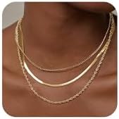 Freekiss Herringbone Necklace for Women Dainty Gold Necklace 14k Gold Plated Snake Gold Chain Choker Necklaces Simple Gold Layered Necklaces Gold Jewelry Gift for Women