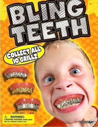 Fun Bling Bling Grillz - Set of 10 Gold and Silver Insert Grillz Fun Fake Teeth