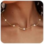 FUNEIA Dainty Silver Gold Necklaces for Women Trendy Non Tarnish 14K Gold Plated Cubic Zirconia Necklace Layered Cute Butterfly Heart Station Choker Necklace Stack for Wedding Prom Brides Jewelry