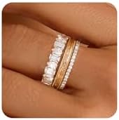 FUNEIA Stackable Gold Rings for Women Non Tarnish Chunky 14K Gold Plated Rings that Don't Tarnish Engagement Cubic Zirconia Ring Set Stack Dainty Pinky Wedding Bands Thumb Rings Gold Jewelry Size 6-11