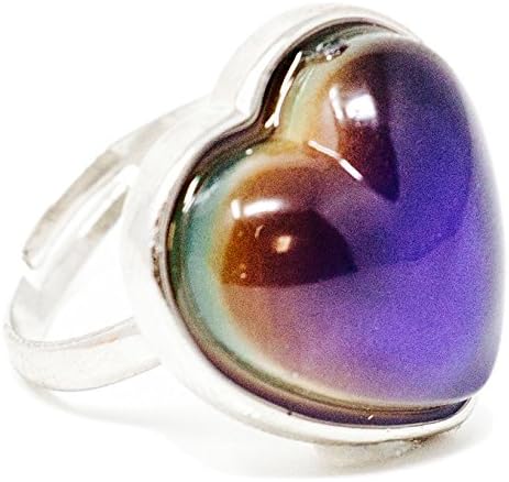Funny Guy Mugs Adjustable Heart Mood Ring For Kids And Adults - One Size Fits All - Includes Color Mood Chart