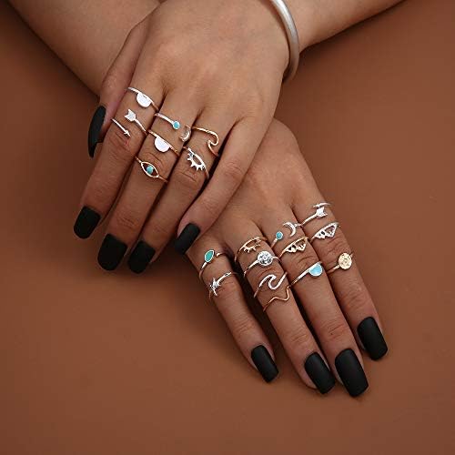FUTIMELY Boho Retro Stackable Rings Sets For Women Knuckle Joint Finger Knuckle Nail Ring Sets Moon Stars Stack Preppy Statement Rings Cute Trendy Stuff Jewelry