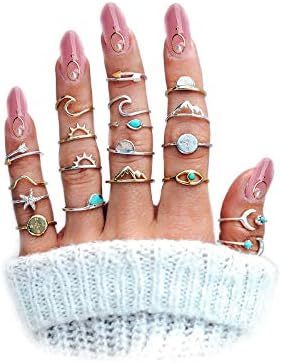 FUTIMELY Boho Retro Stackable Rings Sets for Women Knuckle Joint Finger Knuckle Nail Ring Sets Moon Stars Stack Preppy Statement Rings Cute Trendy Stuff Jewelry