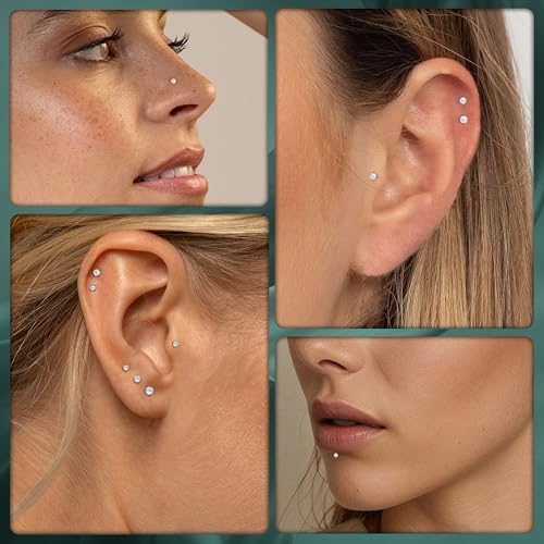 G23 Titanium Flat Back Earrings Hypoallergenic - 14K Gold Filled Internal Thread Stud Earring 16G 18G Cartilage Helix Tragus Conch Piercing Jewelry Nose Lip Labret Studs For Women Men 3 Pairs