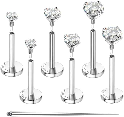 G23 Titanium Flat Back Earrings Hypoallergenic - 14K Gold Filled Internal Thread Stud Earring 16G 18G Cartilage Helix Tragus Conch Piercing Jewelry Nose Lip Labret Studs for Women Men 3 Pairs