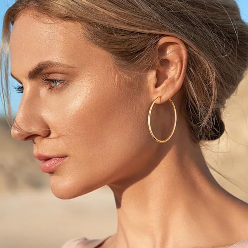 Gacimy Gold Hoop Earrings For Women 14K Gold Plated 925 Sterling Silver Post Hypoallergenic Earrings Hoops For Women