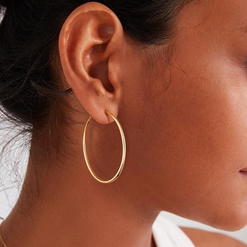 Gacimy Gold Hoop Earrings For Women 14K Gold Plated 925 Sterling Silver Post Hypoallergenic Earrings Hoops For Women