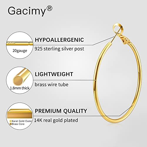 Gacimy Gold Hoop Earrings For Women 14K Gold Plated 925 Sterling Silver Post Hypoallergenic Earrings Hoops For Women
