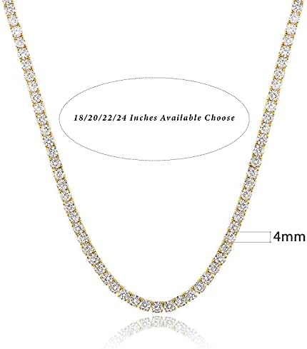 Gemsme 4.0mm CZ Tennis Necklace 18K White/Yellow Gold Plated 4.0mm Round Cubic Zirconia Classic Tennis Necklace 16-24 Inches