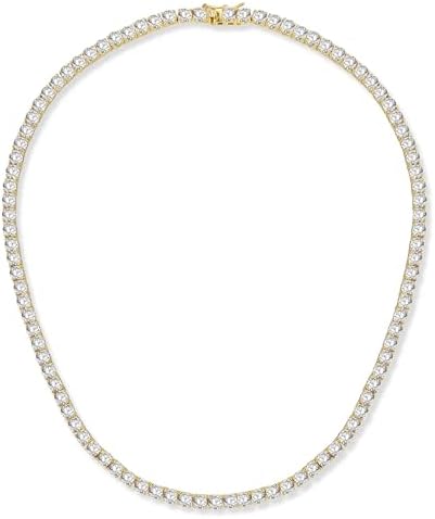 Gemsme 4.0mm CZ Tennis Necklace 18K White/Yellow Gold Plated 4.0mm Round Cubic Zirconia Classic Tennis Necklace 16-24 Inches