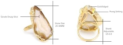 Geode Agate Druzy Slice Adjustable Statement Ring In Gold Plated Brass Stone Size Approximately 20-30 Mm