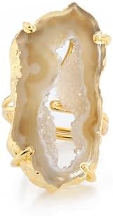 Geode Agate Druzy Slice Adjustable Statement Ring in Gold Plated Brass Stone size Approximately 20-30 mm