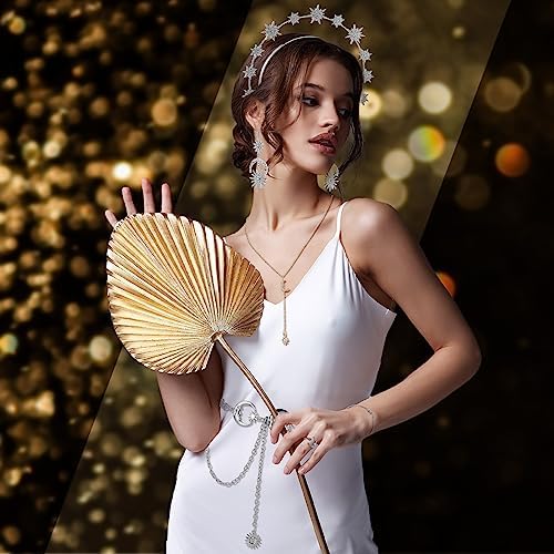 Glenmal 6 Pcs Halloween Crown Moon Star Headband Celestial Earrings Belt Jewelry For Wedding Moon Goddess Costume Accessories