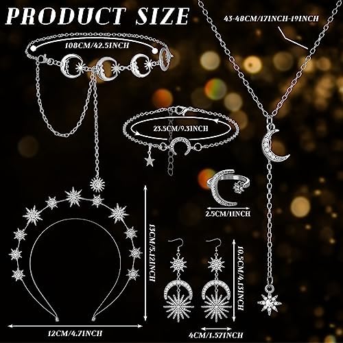 Glenmal 6 Pcs Halloween Crown Moon Star Headband Celestial Earrings Belt Jewelry For Wedding Moon Goddess Costume Accessories