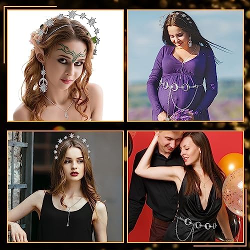 Glenmal 6 Pcs Halloween Crown Moon Star Headband Celestial Earrings Belt Jewelry For Wedding Moon Goddess Costume Accessories