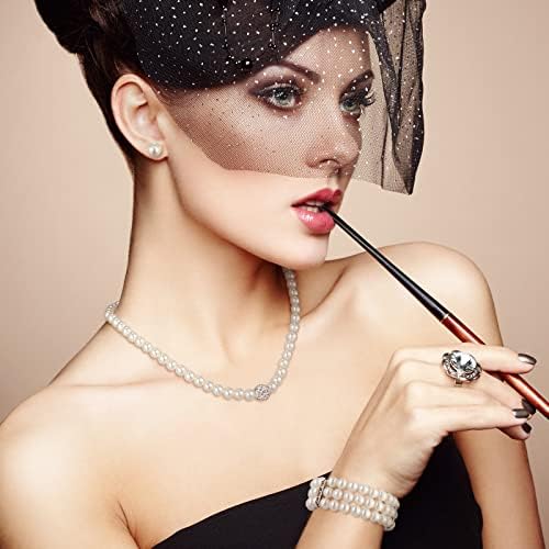 Glenmal Pearl Rhinestone Jewelry Set For Women Pearl Necklace Bracelet Earrings For Wedding Birthday Bridal Shower Tea Party