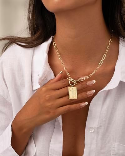 Gold And Silver Plated Cross Pendant Necklace For Women Toggle Clasp Rectangle Cross Charm Necklace Dainty Paperclip Chain Religious Jewelry Gift For Christian Faith Baptism First Communion