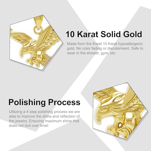 Gold Bald Eagle Charm Pendant - 10 Karat Gold - American Bald Eagle Jewelry - Patriotic Eagle Necklace Jewelry