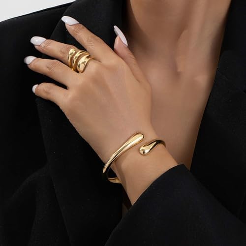 Gold Bangle Bracelets For Women Teens Trendy Chunky Adjustable Twist Cuff Bracelet Jewelry Gifts