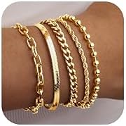 Gold Bracelets for Women Non Tainish Dainty Bracelets Stack for Women Trendy Gold Plated Cuff Bracelets Stack With Beaded Cuban Paperclip Snake Rope Bangle Hand Chain Jewelry Gifts for Women
