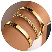 Gold Bracelets for Women Non Tarnish Dainty 14K Gold Plated Bangle Cuff Bracelets Stack for Women Waterproof Stackable Bracelet Gold Jewelry Trendy Gifts Adjustable