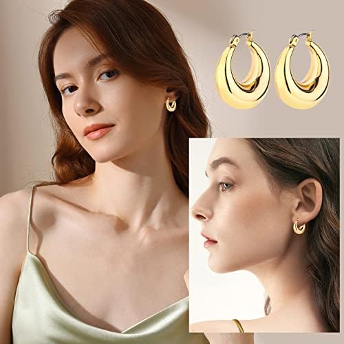 Gold Chunky Hoop Earrings Set For Women 14K Gold Plated Twisted Huggie Hoop Earring Hypoallergenic Thick Open Hoops Set Lightweight