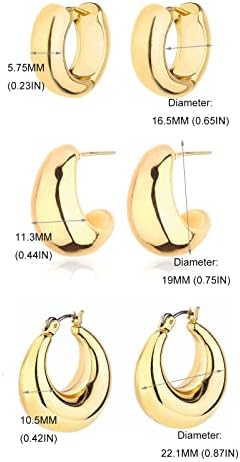 Gold Chunky Hoop Earrings Set For Women 14K Gold Plated Twisted Huggie Hoop Earring Hypoallergenic Thick Open Hoops Set Lightweight