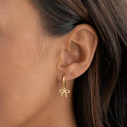 Gold Earrings For Women Girls - Gold Bow Earrings For Women Jewelry Huggie Hoop Stud Earrings Hypoallergenic Cute Cubic Zirconia Pearl Drop Bow Earring Gifts For Girls Wedding Birthday Gifts