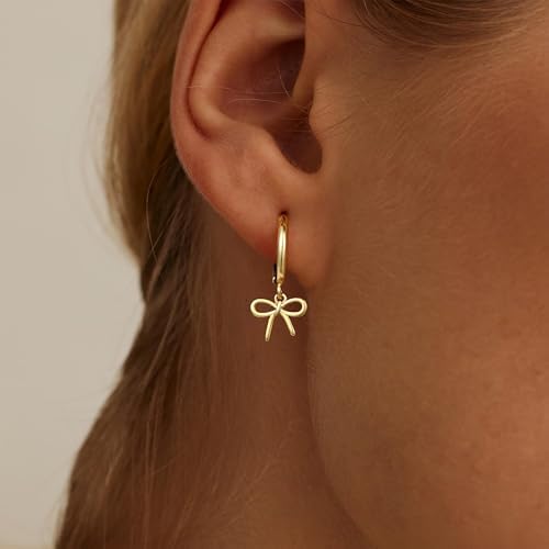 Gold Earrings For Women Girls - Gold Bow Earrings For Women Jewelry Huggie Hoop Stud Earrings Hypoallergenic Cute Cubic Zirconia Pearl Drop Bow Earring Gifts For Girls Wedding Birthday Gifts