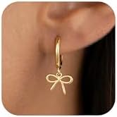 Gold Earrings for Women Girls - Gold Bow Earrings for Women Jewelry Huggie Hoop Stud Earrings Hypoallergenic Cute Cubic Zirconia Pearl Drop Bow Earring Gifts for Girls Wedding Birthday Gifts