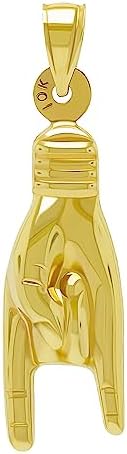 Gold Hand Sign Charm Pendant - 10 Karat Gold - 3D Good Luck Hand Sign - Italian Mano Cornuto Symbol