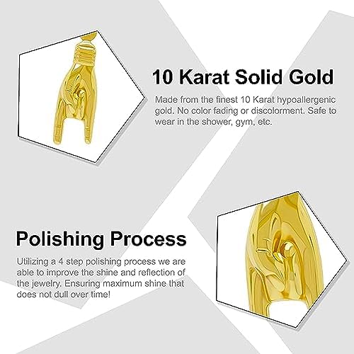 Gold Hand Sign Charm Pendant - 10 Karat Gold - 3D Good Luck Hand Sign - Italian Mano Cornuto Symbol