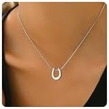 Gold Horn Necklace for Women Dainty Tiny Crescent Moon Necklace 18K Gold Plated Lucky Horse Shoe Pendant Necklace Minimalist Trendy Jewelry