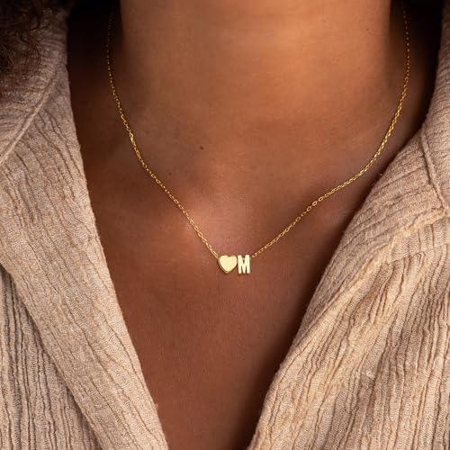 Gold Initial Necklaces For Women Girls - 18K Gold Plated Heart Initial Pendant Necklace Dainty Heart Necklace Tiny Gold Letter Necklace For Women Girls Jewelry Gifts
