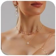 Gold Jewelry Set for Women - Dainty 14K Gold/Silver Plated Pearl Choker Necklace Drop Earrings & Bracelets - Wedding Trendy Pearl Jewelry Gift