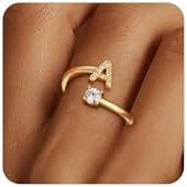 Gold Rings for Girls Women - Dainty 14K Gold Plated Adjustable Letter Rings Teen Girls Gifts Trendy Stuff Initial Ring Teen Girl Birthday Gift for Girl Non Tarnish