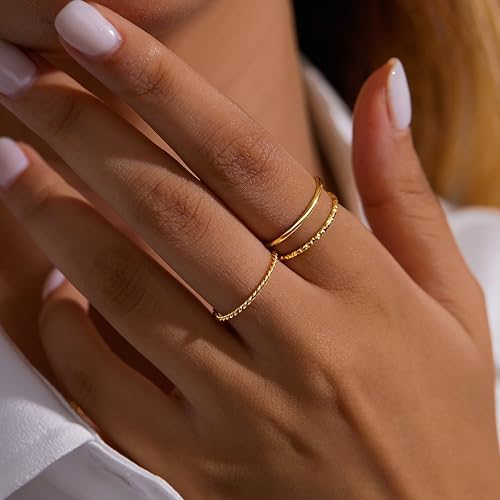 Gold Rings For Women Non Tarnish Dainty 14K Gold Plated Stackable Thin Thumb Ring Set Trendy Pinky Wedding Bands Engagement Rings For Women Size 4 5 6 7 8 9 10 11